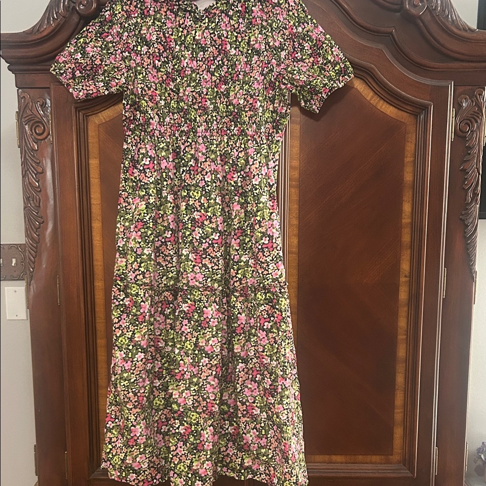 Crown & Ivy Black and Pink Floral Midi Dress